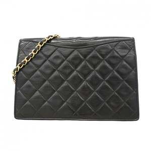 Chanel Matelasse Shoulder Bag with Chain Bag, Lambskin, Black, Women's